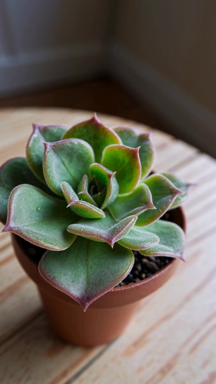 Plano detalhe de uma Planta Suculenta Echeveria em Vaso