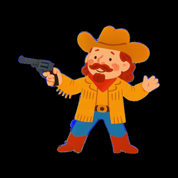 Cartone animato di un cowboy che tiene un revolver