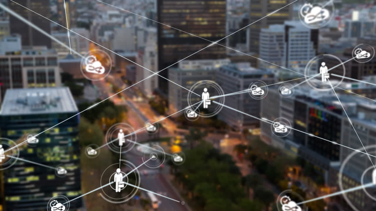 도시 풍경에 대한 연결 네트워크의 애니메이션