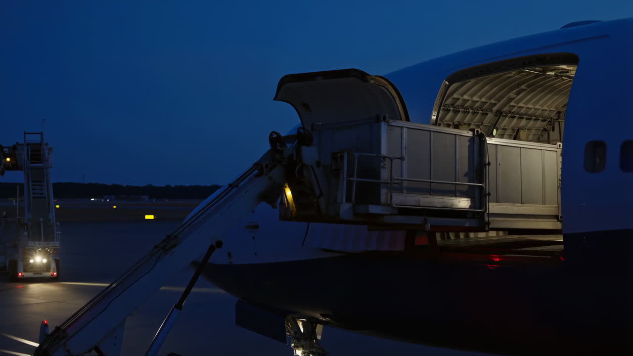 Airplane Cargo Hold Operations at Night