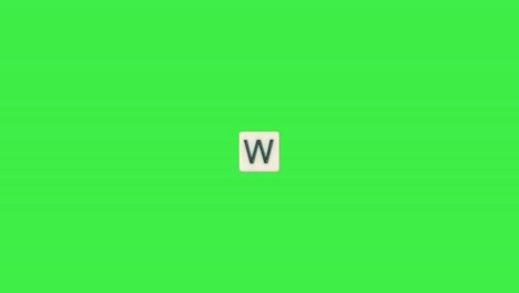 Letter-W-scrabble-slide-from-left-to-right-side-on-green-screen,-letter-W-green-background