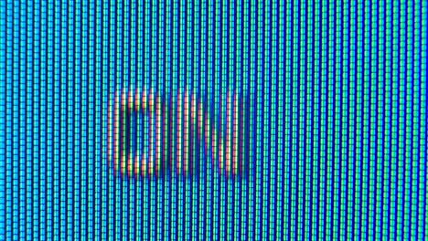 pixels in the working old analog tv screen close up. red, blue and green dot create the image on the screen. analogue retro tv settings menu in extreme close up