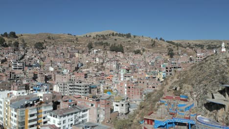 A-beautiful-aerial-presentation-of-Puno,-a-city-in-Per?