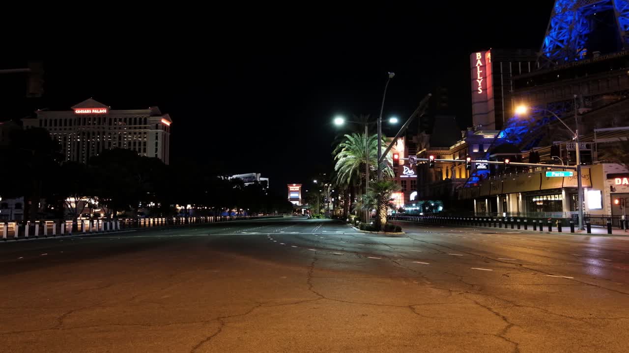 Empty Las Vegas Strip Boulevard at Night During Corona Virus Pandemic and Lockdown, Nevada USA