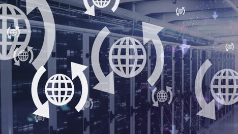 Animation-of-globes-and-data-processing-over-computer-servers