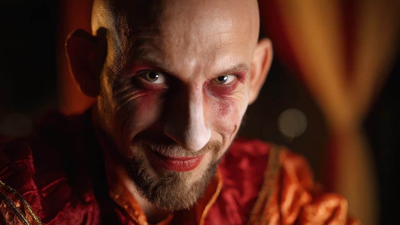 Payaso misterioso con mirada intensa: un viaje al mundo del arte escénico y la emoción capturados en dos potentes imágenes