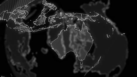 australia country alpha for editing data analysis technology globe rotating, cinematic video showcases a digital globe rotating, zooming in on australia country alpha for editing template