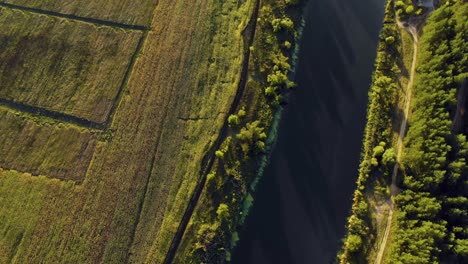 aerial view of fields and river