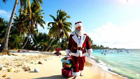 santa claus on a tropical beach