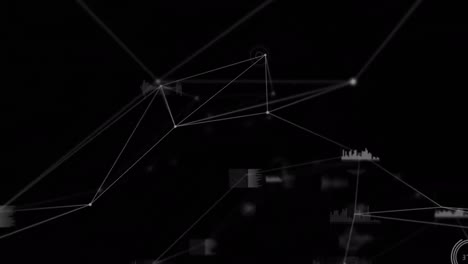 animation of network of connections and data processing on black background