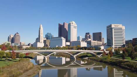 downtown columbus over the scioto river during the autumn fall season