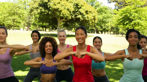 Fitness-class-doing-squats-together