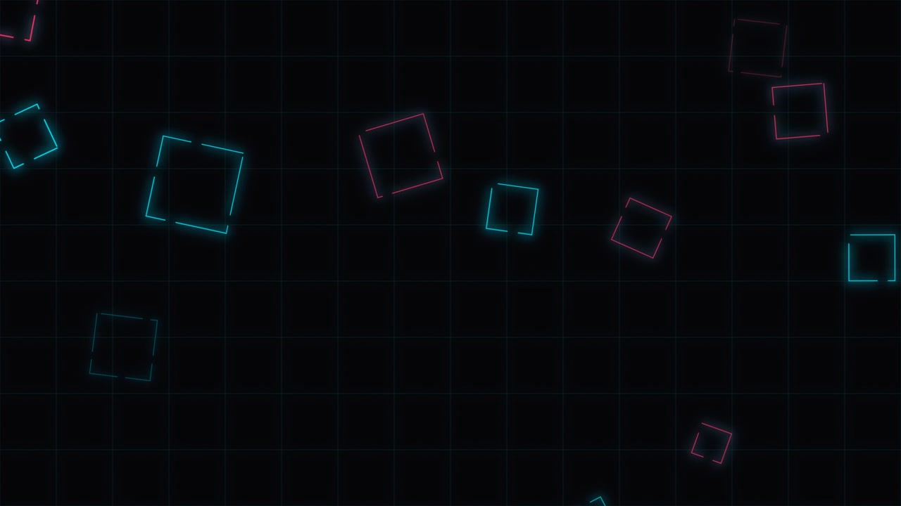 Abstract Motion Background with Floating Neon Squares on Grid