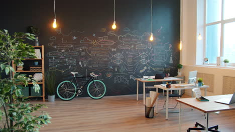 creative workspace with chalkboard ideas