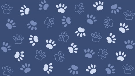 pattern with footprints, abstract blue background for pet store websites. looped monochrome animal animation.
