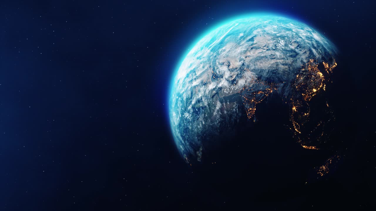 Realistic motion graphics of planet earth rotating in the night starfield intros endings logo
