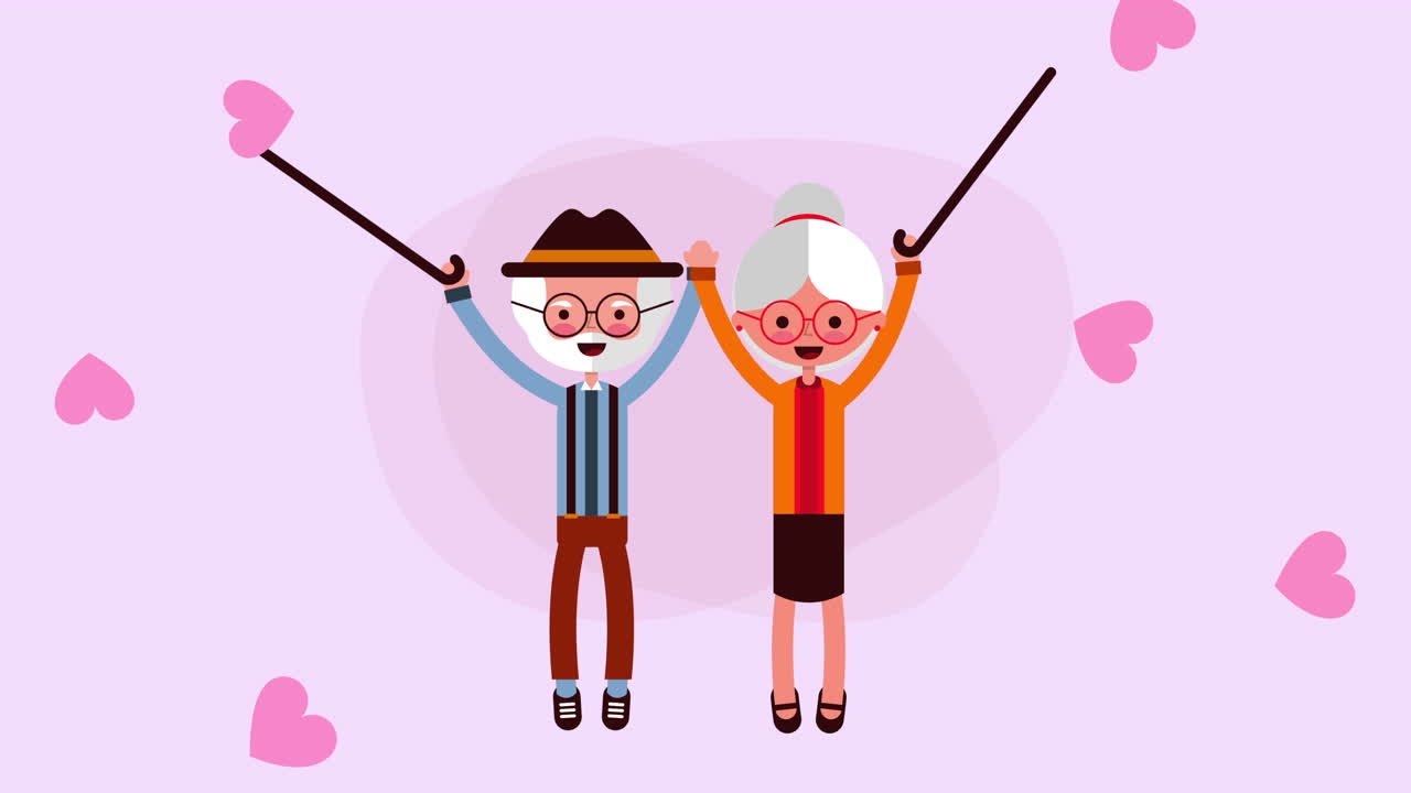 사랑하는 커플과 함께 할아버지와 할머니의 축하 카드