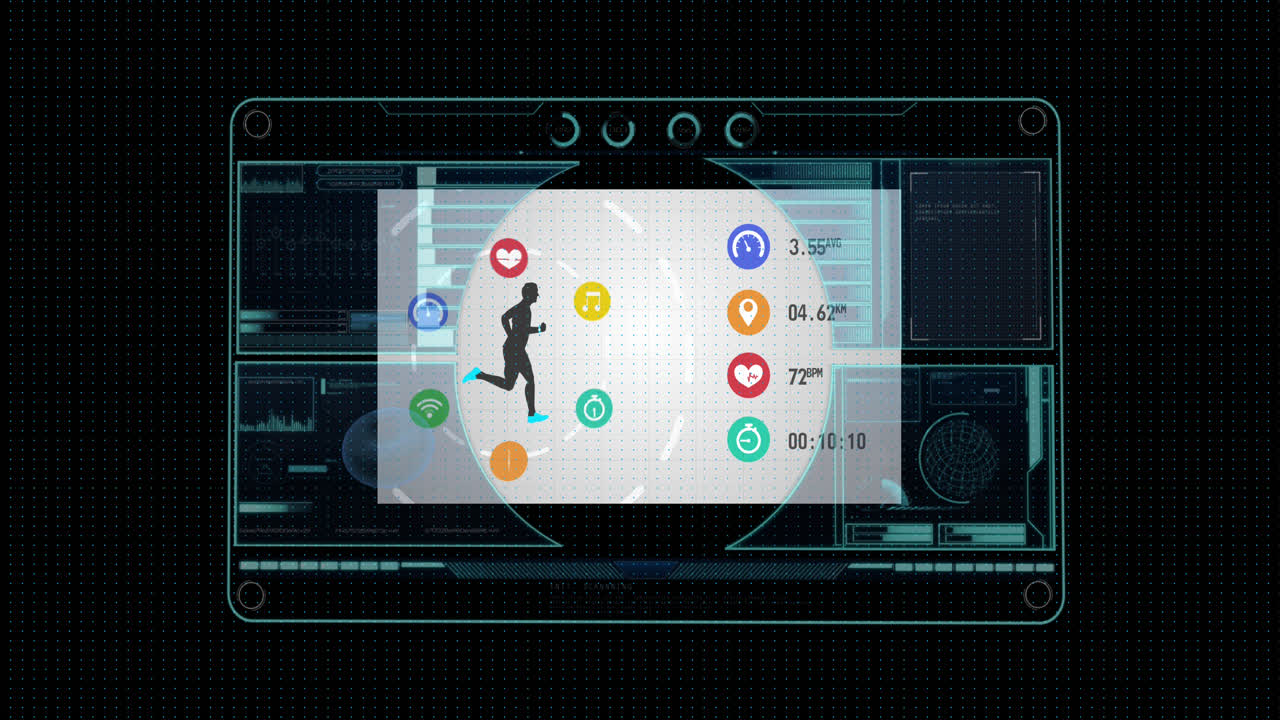 animación digital de la interfaz con procesamiento de datos contra un fondo negro