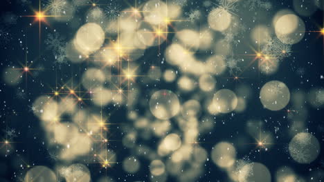 nieve cayendo con círculos de navidad de luz bokeh
