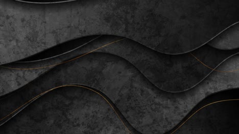 black grunge corporate wavy motion background with golden lines