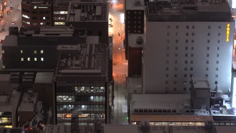 top down view of narrow side alley during night in winter