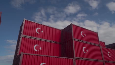 turkey flag containers are located at the container terminal. turkey export or import concept