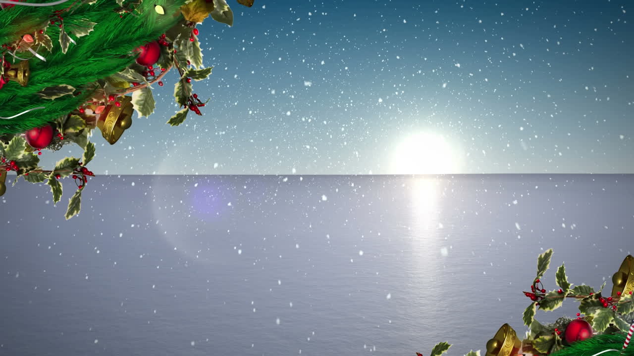 겨울 풍경 위에 내리는 눈의 애니메이션