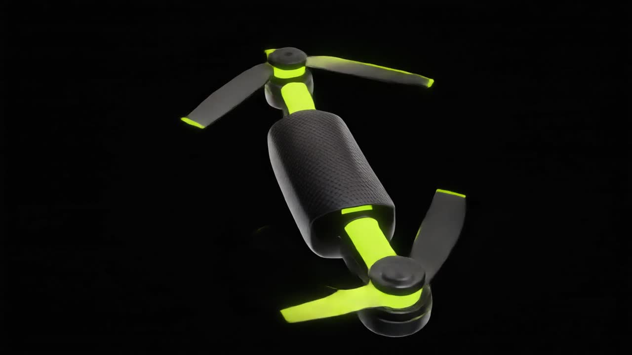 Sleek 3D Rendered Drone with Spinning Neon Green Propellers