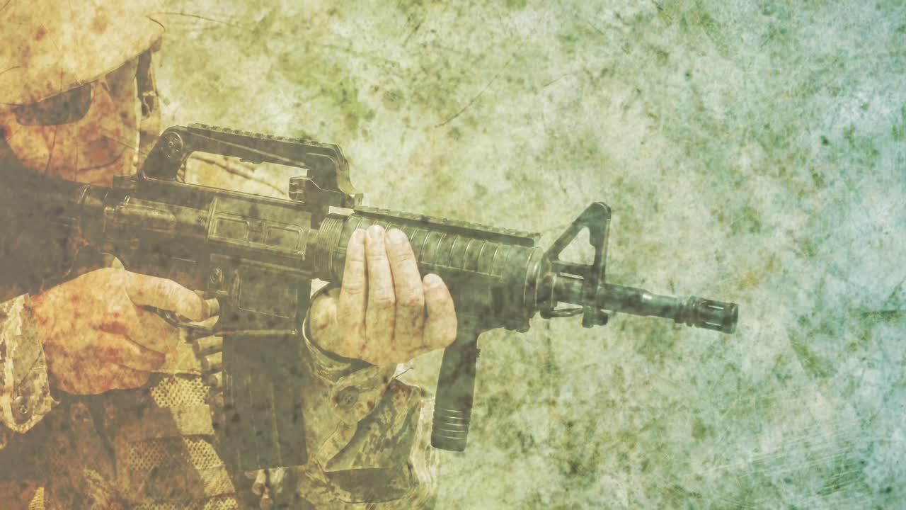 기관총 을 들고 있는 남성 군인 의 애니메이션