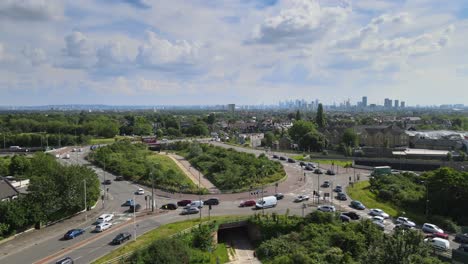 traffic queuing at green man roundabout leytonstone east london aerial footage