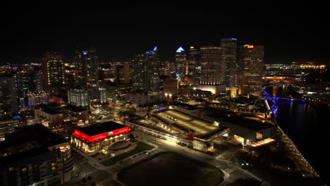amazing aerial hyperlapse at night of downtown tampa, florida