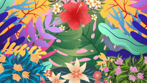 animation of flowers and floral pattern with copy space on green background