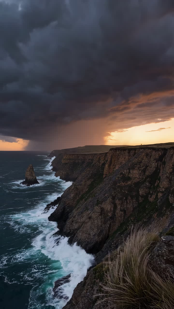 Dramatic Sunset over a Stormy Coastline
