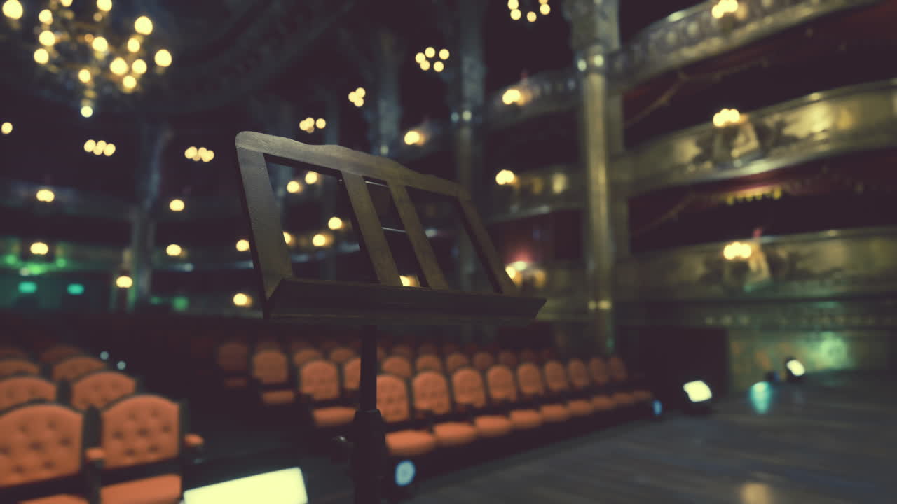 콘서트 홀 에서 음악 스탠드 를 가진 빈 무대