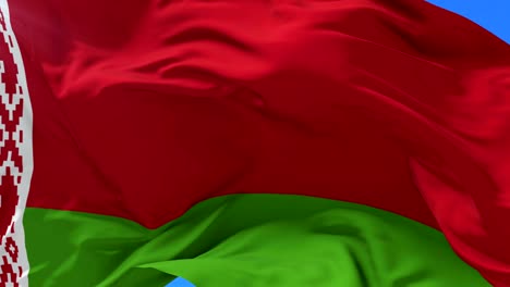 belarus flag waving at wind in slow with bue sky, loop