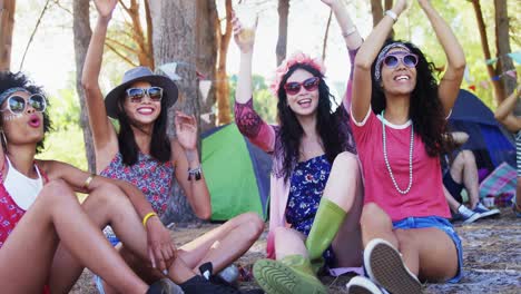 female friends having fun at music festival 4k