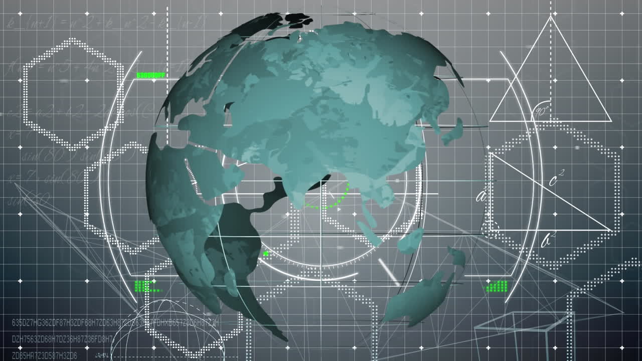 animación del globo sobre formas geométricas y red de conexión