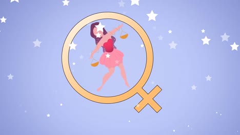 Animación-De-Estrellas-Cayendo-Sobre-El-Símbolo-Femenino-Y-El-Icono-De-Mujer