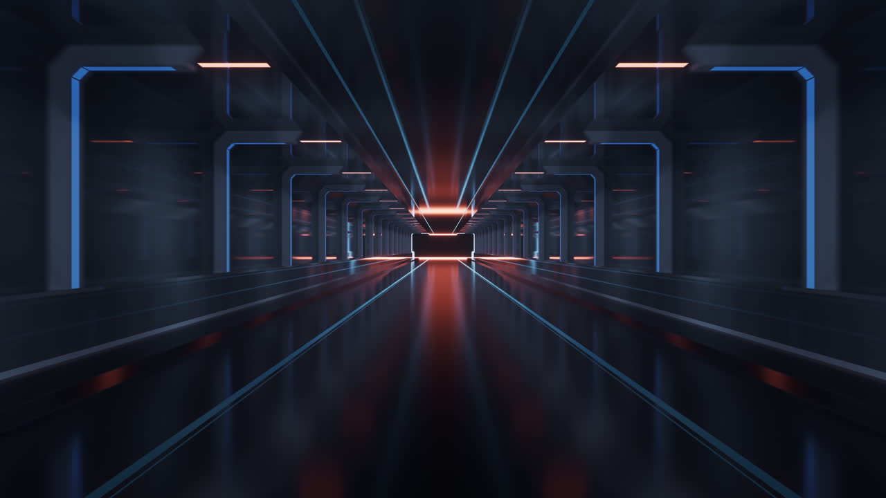 Dark tunnel with technology structure, 3d rendering.