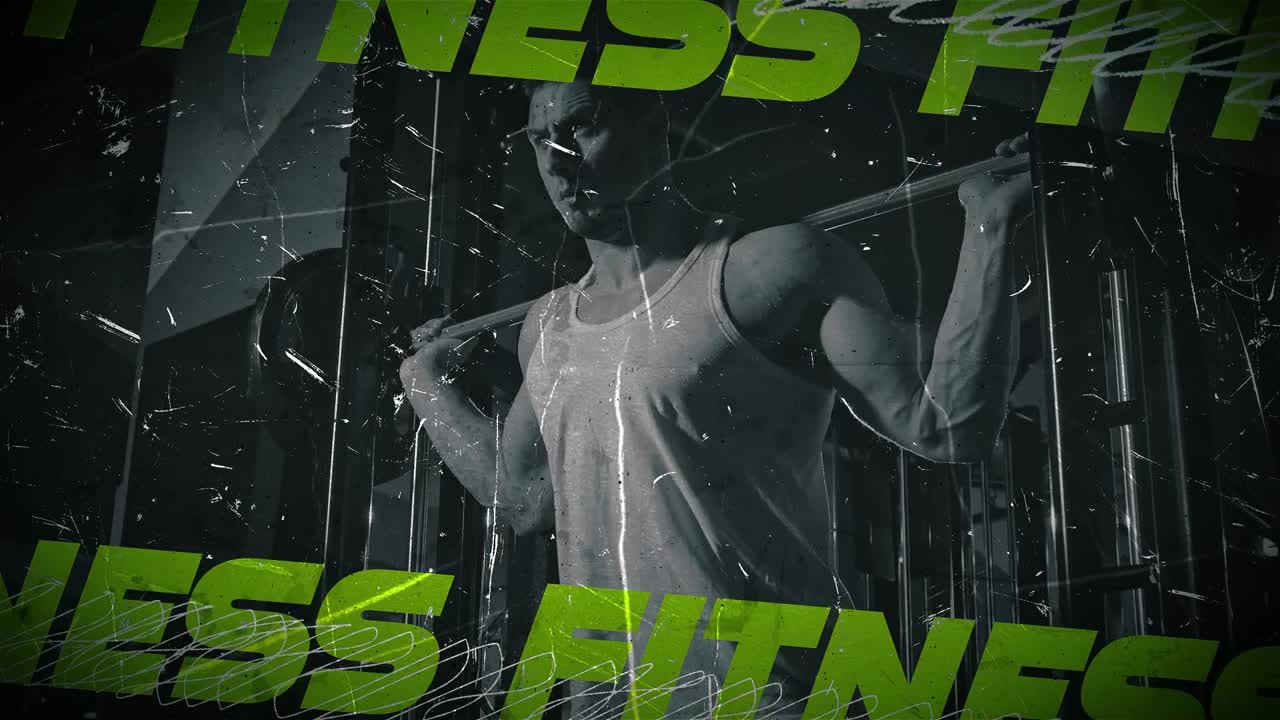 Modello di apertura fitness energico per video promozionali di allenamento in palestra e branding sportivo