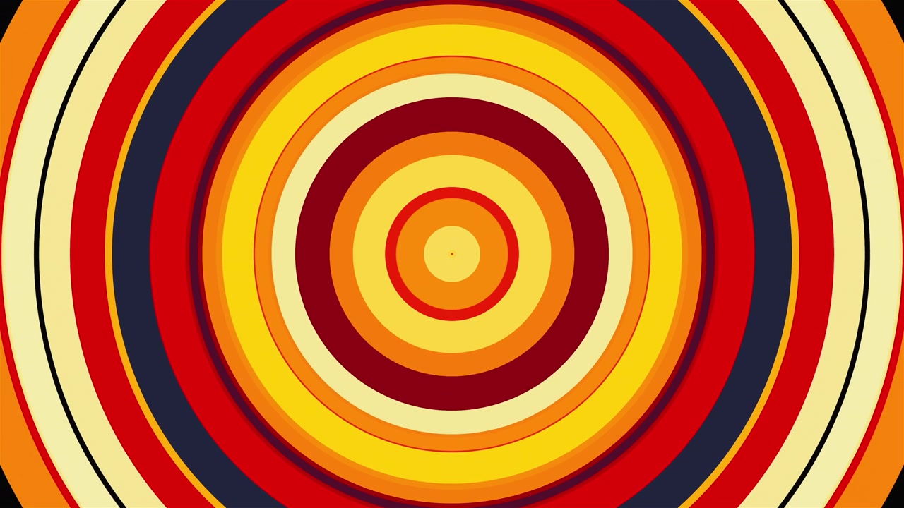 L'apparizione e la scomparsa di un cerchio colorato con strisce radiali, generato al computer. Rendering 3D di uno sfondo di transizione astratto.