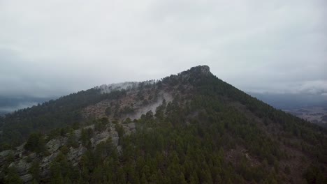 Aerial-backup-of-Eagle-Cliff-Mountain,-Estes-Park,-Colorado