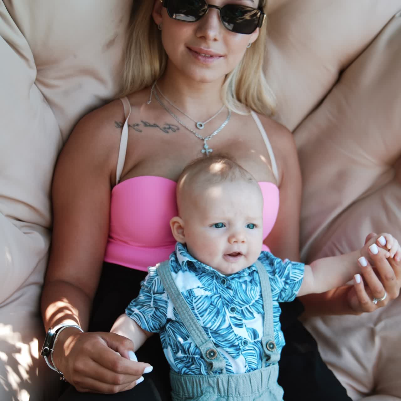 Summer family vacation on nature. Mother with kid on holiday