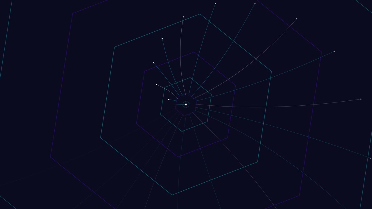 Abstract Digital Hexagon Grid Rotating in Dark Space