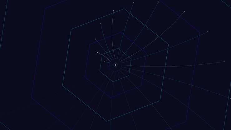 Abstract Digital Hexagon Grid Rotating in Dark Space
