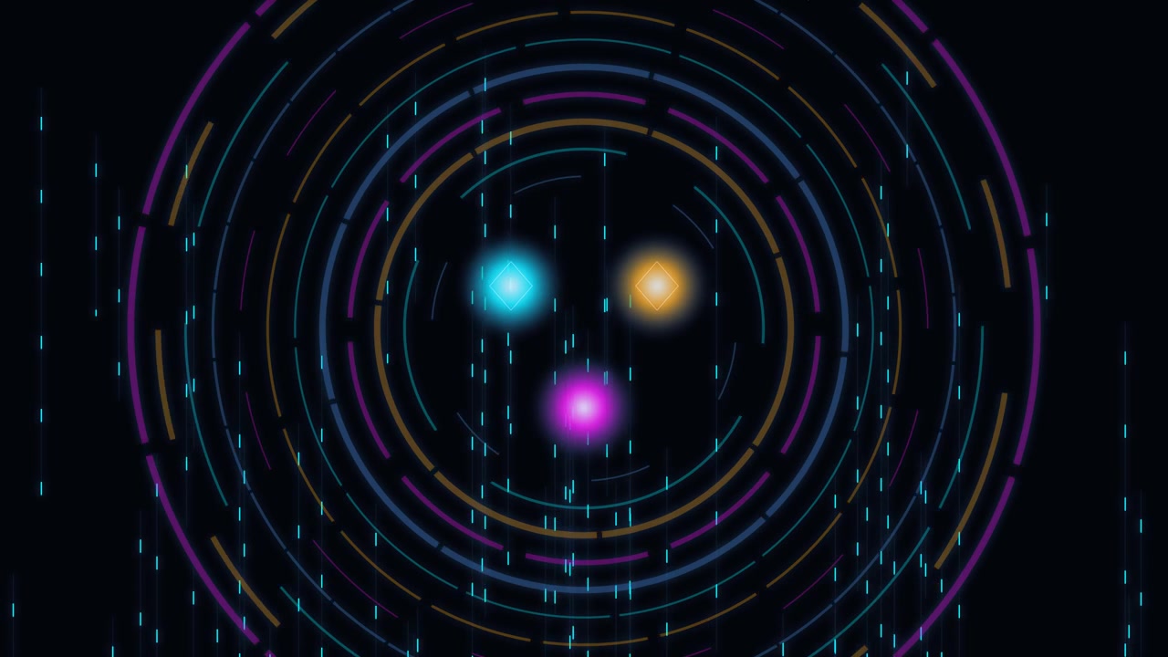 Abstract Digital Background with Glowing Concentric Circles and Floating Particles