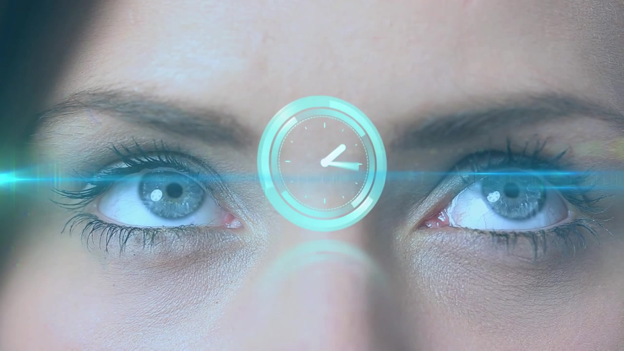 Animação de relógio em movimento sobre olhos