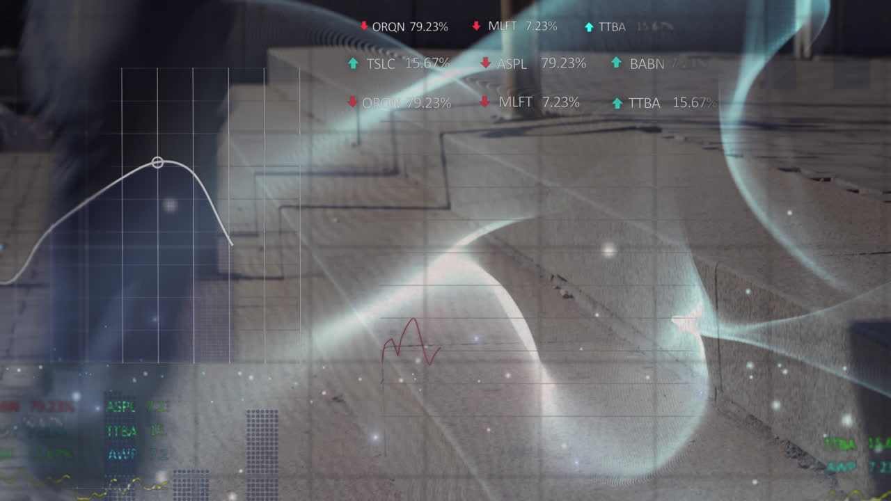 빠른 속도로  ⁇ 는 보행자 위에서 금융 데이터 처리의 애니메이션