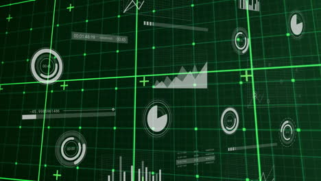 digital data charts and graphs animation on green grid background