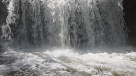 powerful waterfall cascading into a rocky pool in owen sound, canada